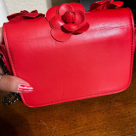 Betsey Johnson Red Carnation Mini Bag with Floral Accents - Picture 5 of 9
